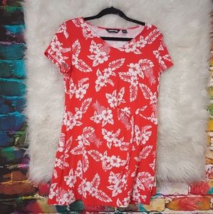 Lands End Red and White Floral Sleeveless Dress Size M/p 10-12